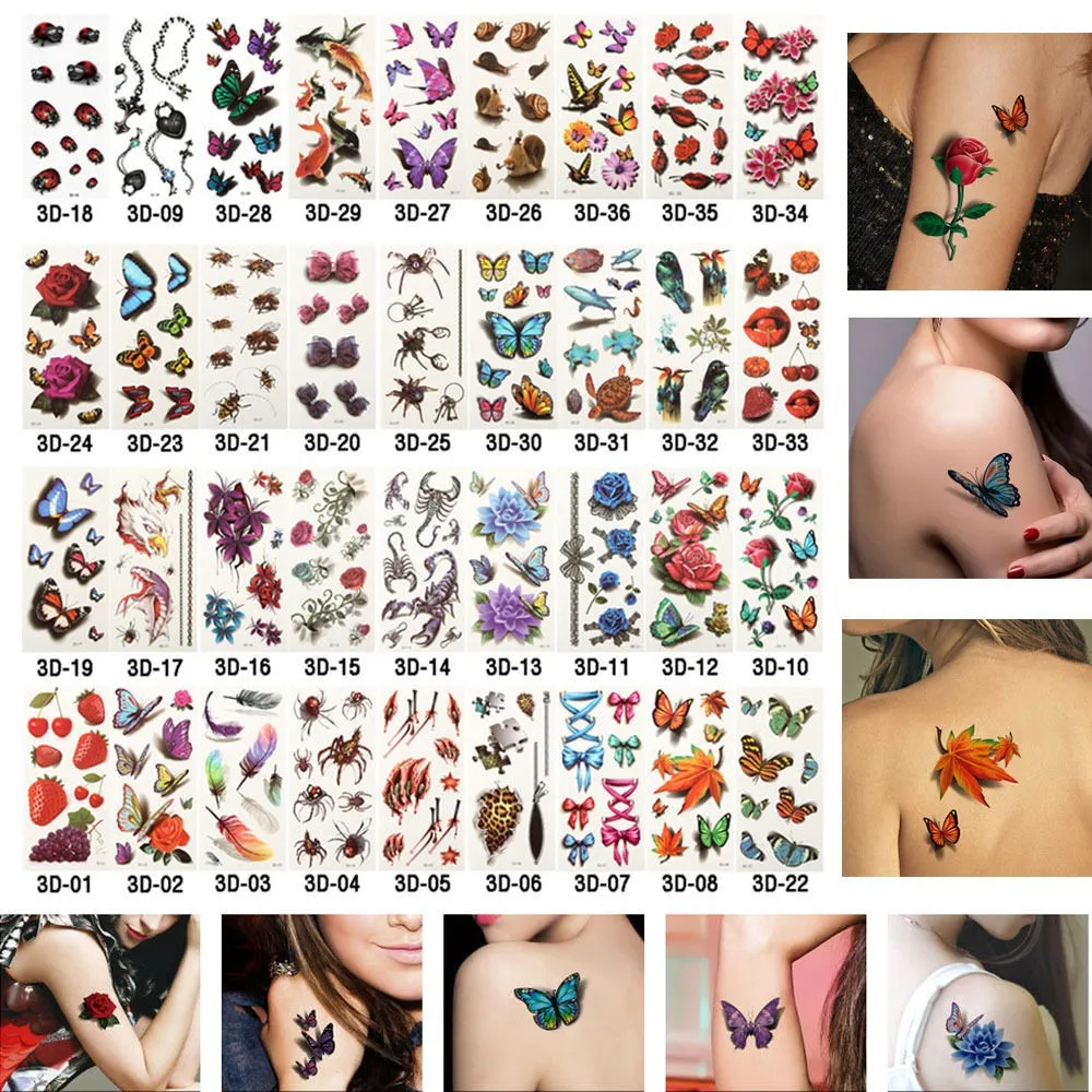 100 Sheets 3D Flash Temporary Tattoos Flower Rose Butterfly Waterproof Body Art DIY Fake Stickers Hot-Stamping Sex Cool Product