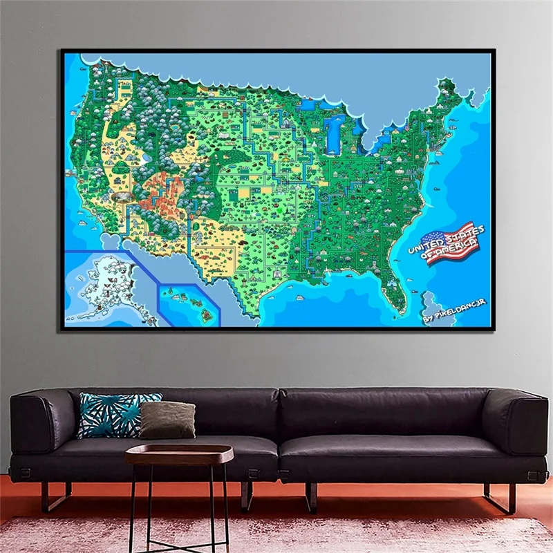 

Retro United States Map Non-woven World Map Wall Sticker Large Size Poster Prints 225*150cm Spay Painting for Home School Decor