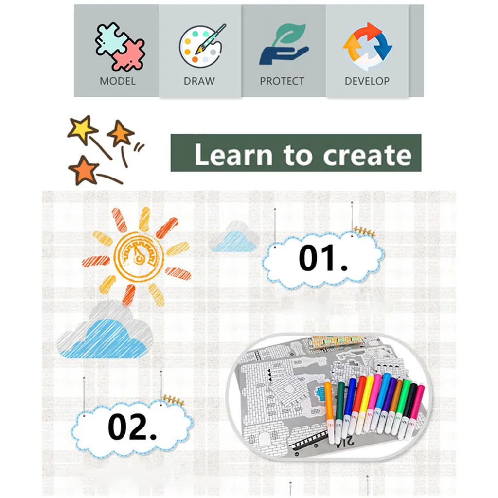 3D пазл для рисования сделай сам модель замка граффити ремесло развивающая игра