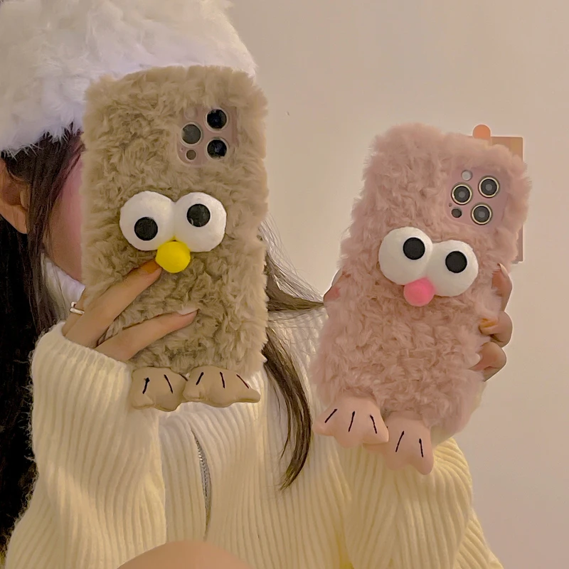 

Funny Cute Cartoon Soft Furry Phone Case For iPhone 13 12 11 Pro Max Case Winter Warm Plush Cover For 7 8 Plus X Xs Max Xr Capa