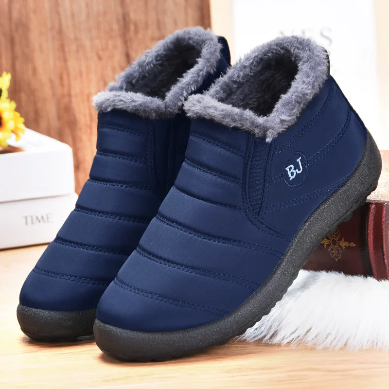 

Unisex size 36-45 men's winter boots male furry slides men women home soft slippers waterproof men shoe 2021 down snow boots