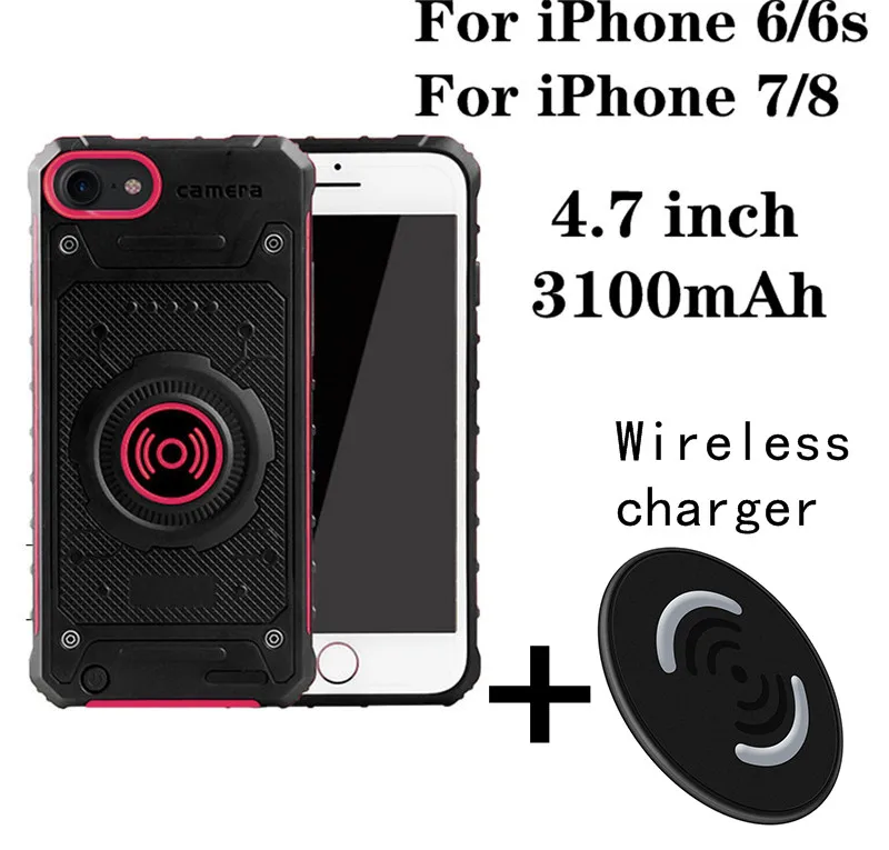 4.7-Red charger 3100 мАч беспроводной чехол для iPhone 6 питания 6S тонкий ударопрочный зарядное устройство батарея чехол для iPhone 7 8 Внешний аккумулятор Зарядка задняя крышка - Цвет: 4.7-Red charger