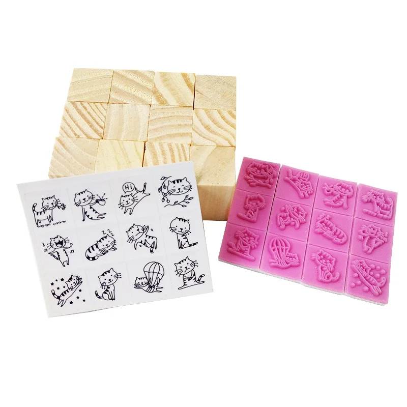 

10sets/lot DIY Cute Cat Rubber Wooden Stamp Set Crafts Handmade Decal Scrapbooking Photo Album Stationery wholesale