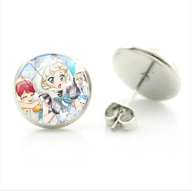 Модные серьги-гвоздики Bandai Aikatsu с рисунком кабошоном из стекла Todo Yurika подарки для