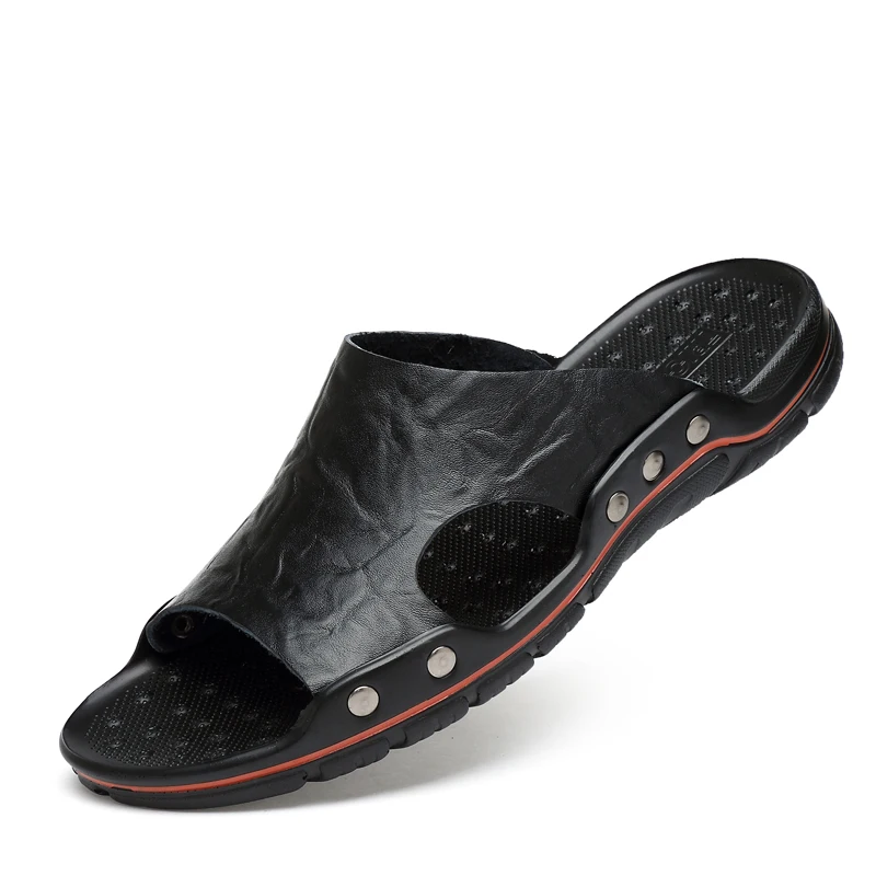 Летние мужские шлепанцы размер 38 48 модные сандалии кожаные повседневные