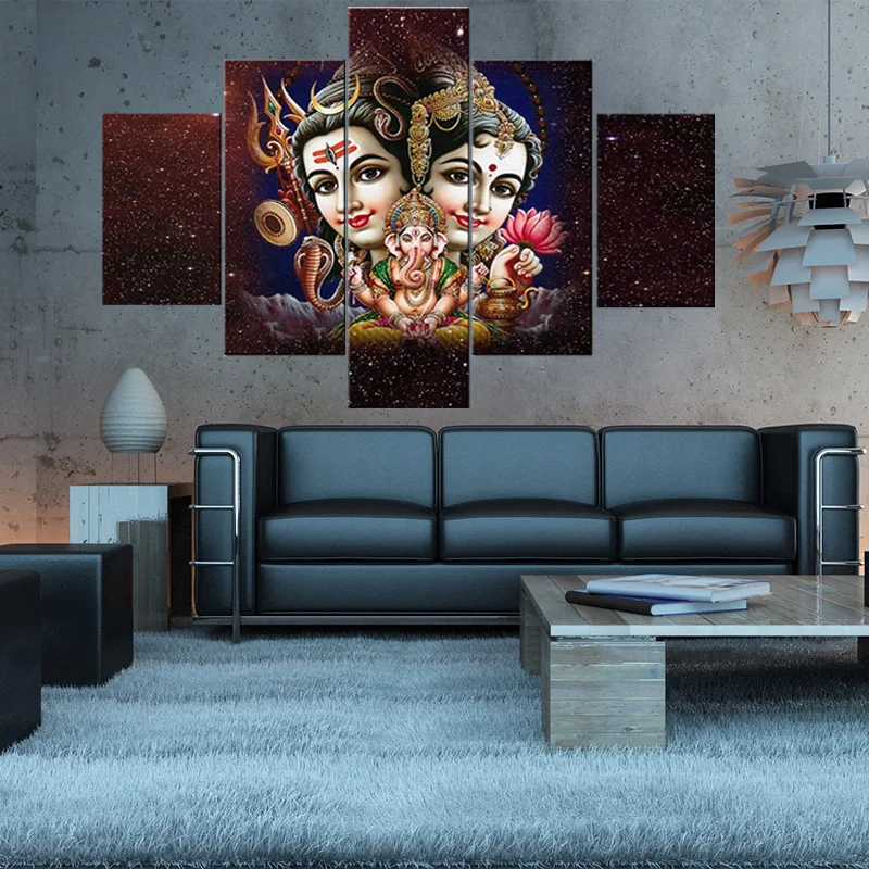 5 шт. настенные картины Shiva Parvati живопись с ганешей HD |