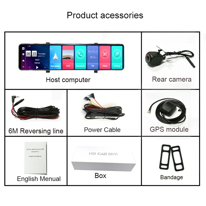 

12 inch 4G Android Car DVR rearview mirror Gravity Sensor FHD 1920P WIFI GPS navigation Video Recorder Dual Lens ADAS Dash Cam