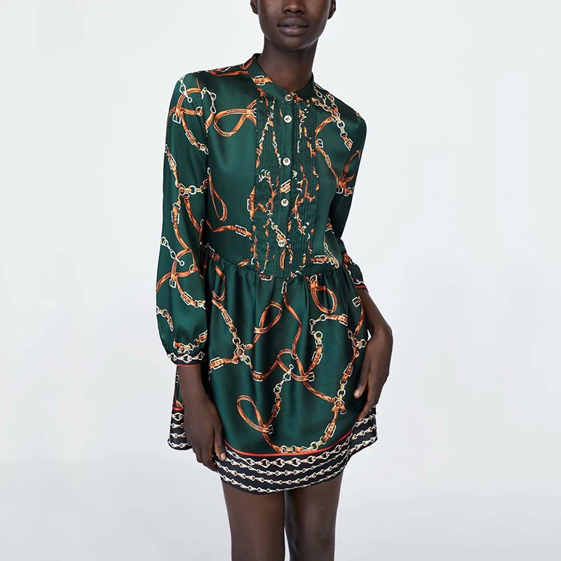 2019 ZA весна и осень Новое Женское Платье с принтом цепи повседневное свободное