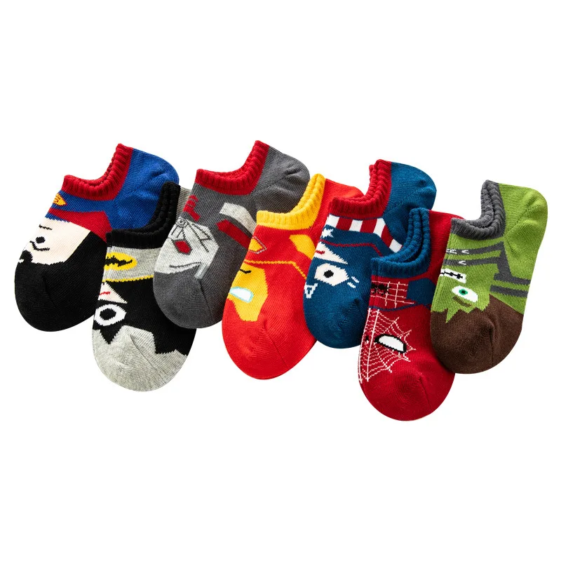 

2 pieces/set of children's boat socks 3-8 years old spring and summer socks cotton tide socks cartoon superhero characters