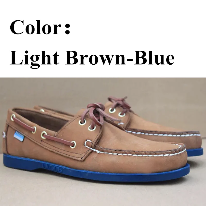 Zapatos náuticos informales de piel auténtica de nobuk para hombre, mocasines planos de marca, Color azul marino, marrón, verde, X138