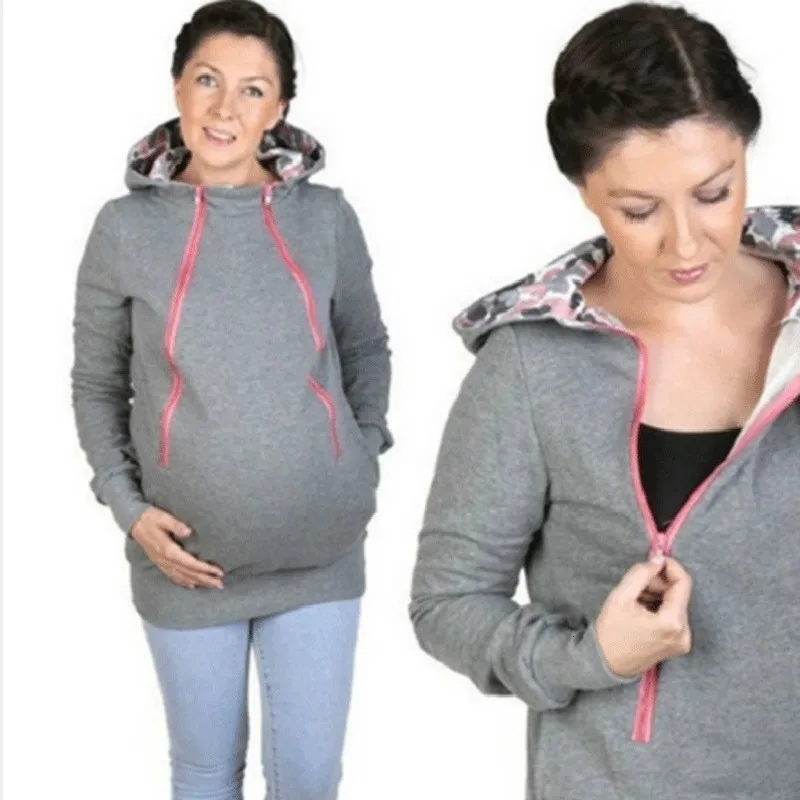 Maternity Hoodie Dress Pregnant Woman Loose Coat More Function Kangaroo Sweater Baby Clothes Femme Enceinte | Мать и ребенок