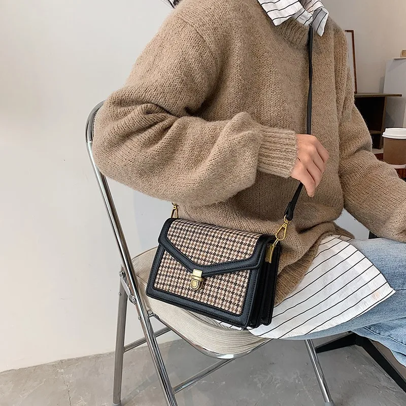 

new hot Shoulder Bag Vintage Retro Plaid Bags Sac Femme Leather Elegant lady Small Square crossbody Messenger Pouch bolsa