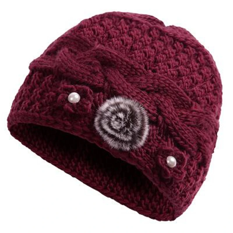 Новинка женские вязаные шапки с цветами шапка для мамы среднего возраста