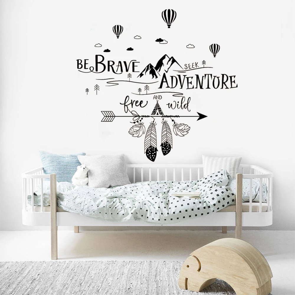 

Inspirational Wall Decal Be Brave Seek Adventure Quotes Mountains Hot Air Balloons Sticker Kids Bedroom Livingroom Decor DW20760