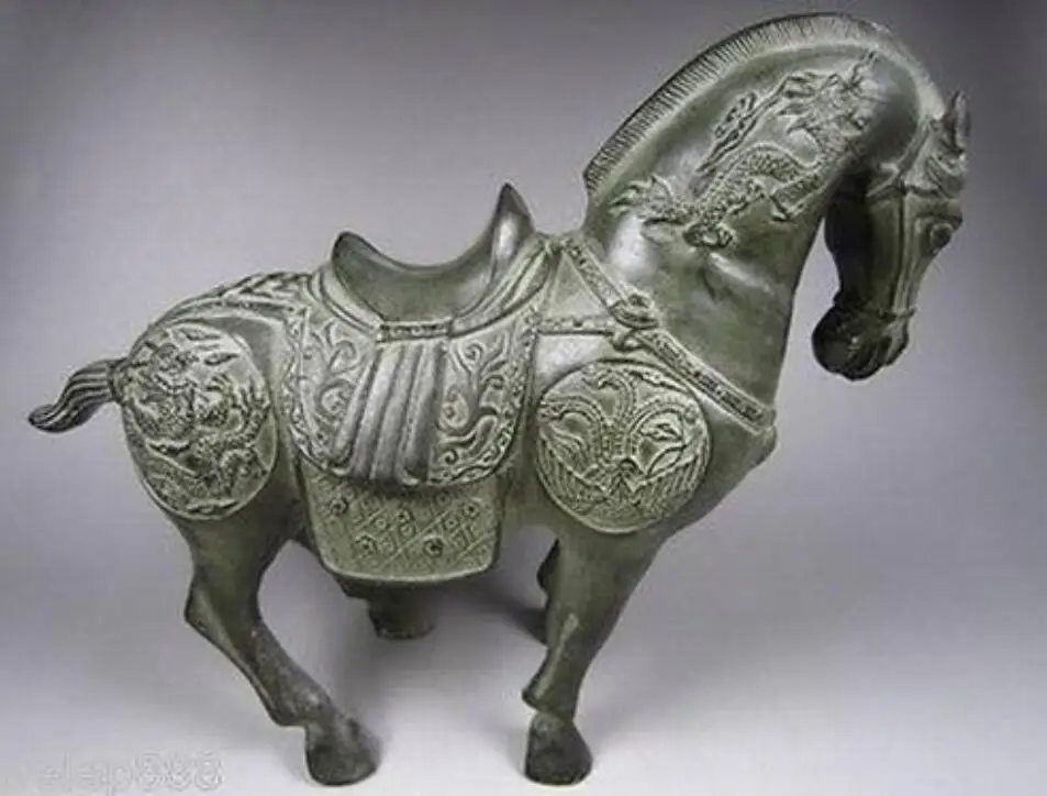 Отличная китайская Бронзовая статуя лошади резная скульптура дракона