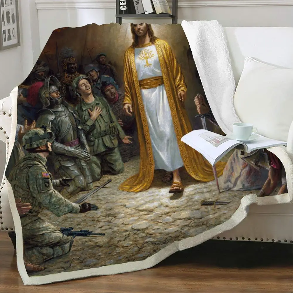 

NKNK Brank Christian Blankets Jesus 3D Print Blood Bedding Throw War Blankets for beds Sherpa Blanket New Vintage Polyester Warm