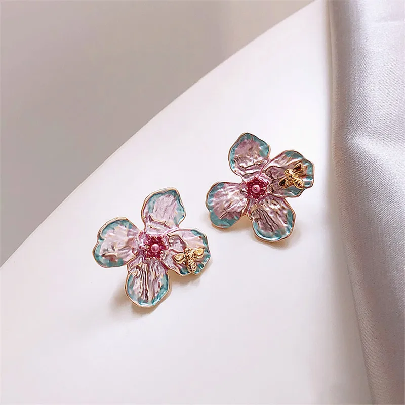 Корейские Металлические серьги гвоздики в виде цветка для женщин и девушек