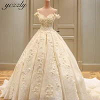 luxury dubai off shoulder lace appliques crystal ball gown wedding dresses long vestidos de novia 2022 rw213