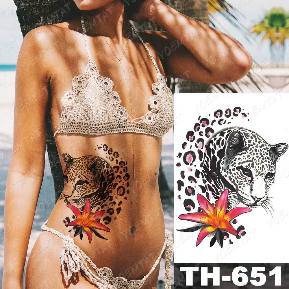 

Waterproof Temporary Tattoo Stickers Leopard Tiger Moon Flower Flash Tattoos Women Body Art Sun Jewelry Fake Sleeve Tatoo Mal