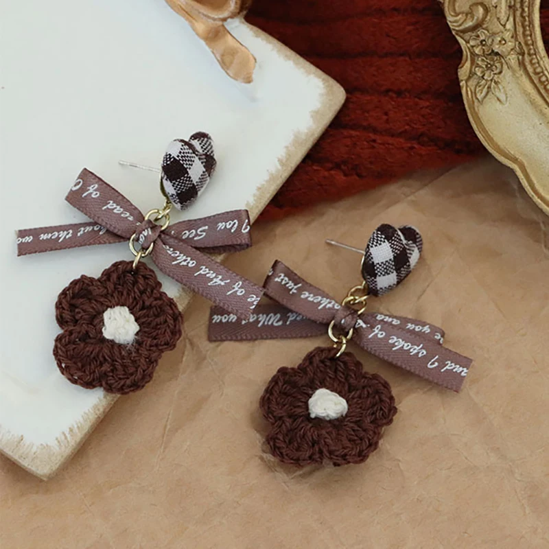 

Autumn Winter Chocolate Butterfly Flower Earrings for Women Jewelry Charms Wholesale Large Stud Earrings Cute Pendientes Mujer