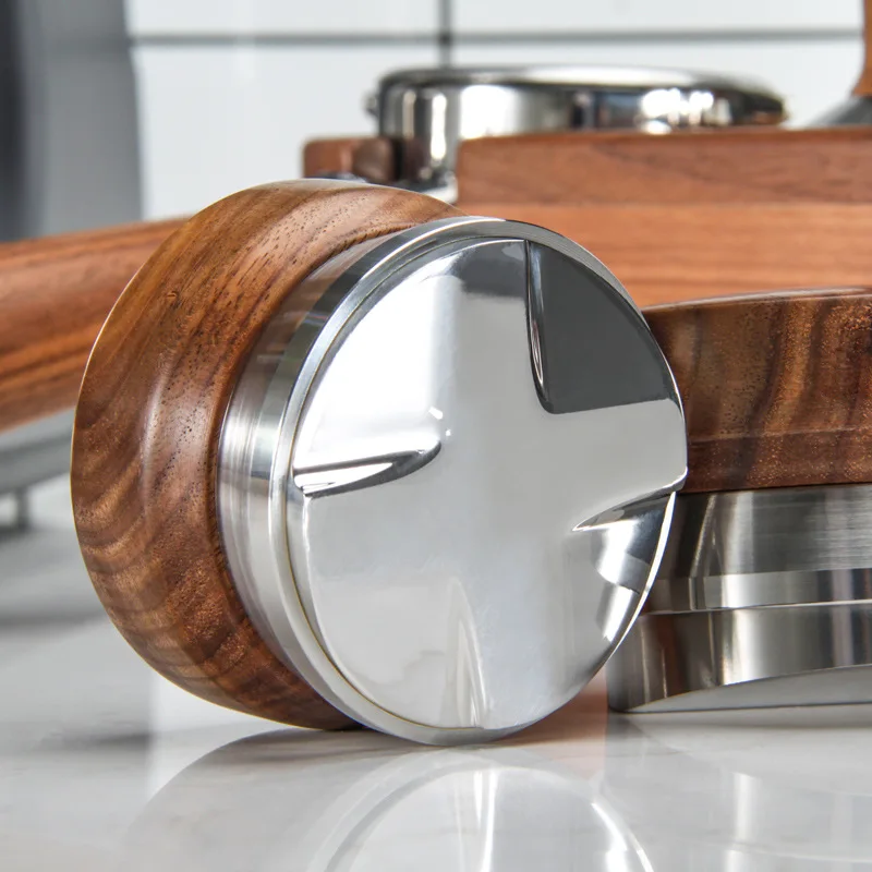 

51/53/58mm adjustable height 304 stainless steel Coffee Distributors walnut handle constant Pressure Press Hammer Cafe Tool