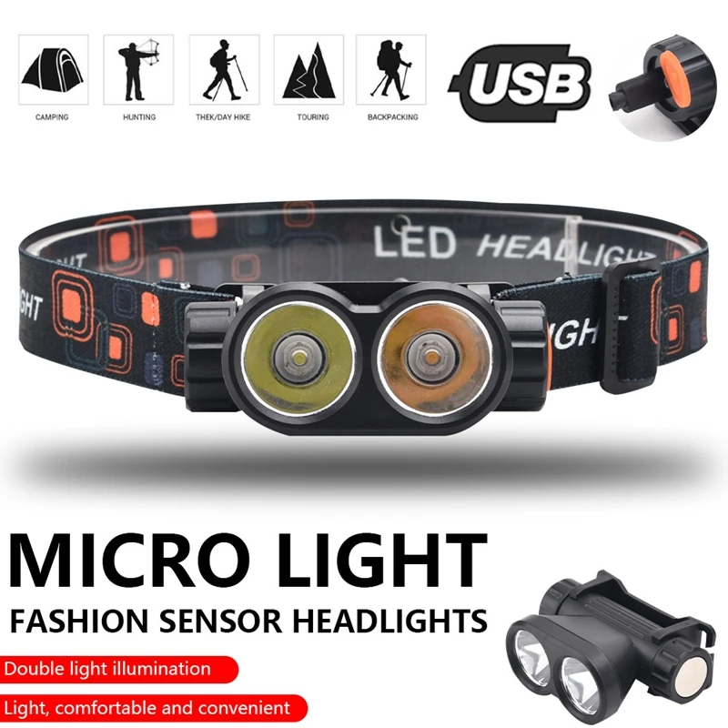 

Long shot double head lamp usb rechargeable head-mounted lamp magnetic suction dual light source repair work light strong light