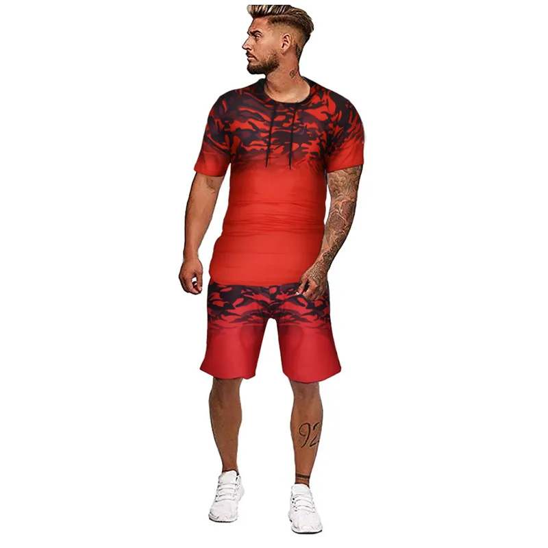 

2021 Men's and women's two-piece short-sleeved shorts set men's summer new plus-size fashion and leisure two-piece suit