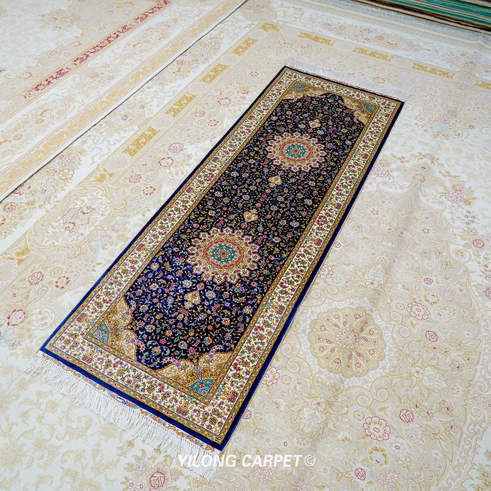Yilong 2 'x 6' коврик Тебриз синий ручной работы с узлом Восточный (ZQG511A)|tabriz carpet|hand