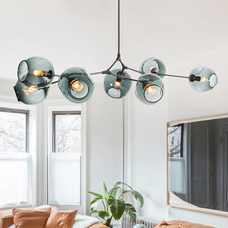 

Modern E27 Glass Chandelier Light Nordic Bedroom Dining Room Kitchen Chandelier Simple Luxury Deco Designer Home Hanging Lamps