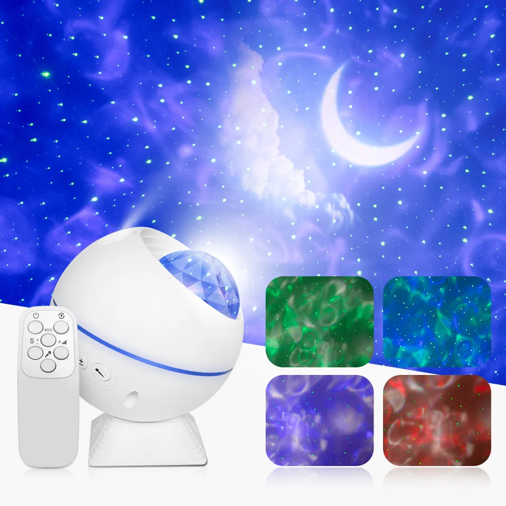 Ocean Wave Starry Sky Projector Light Music Player Remote Control LED Galaxy Moon Starry Sky Projector Bedroom Atmosphere Light