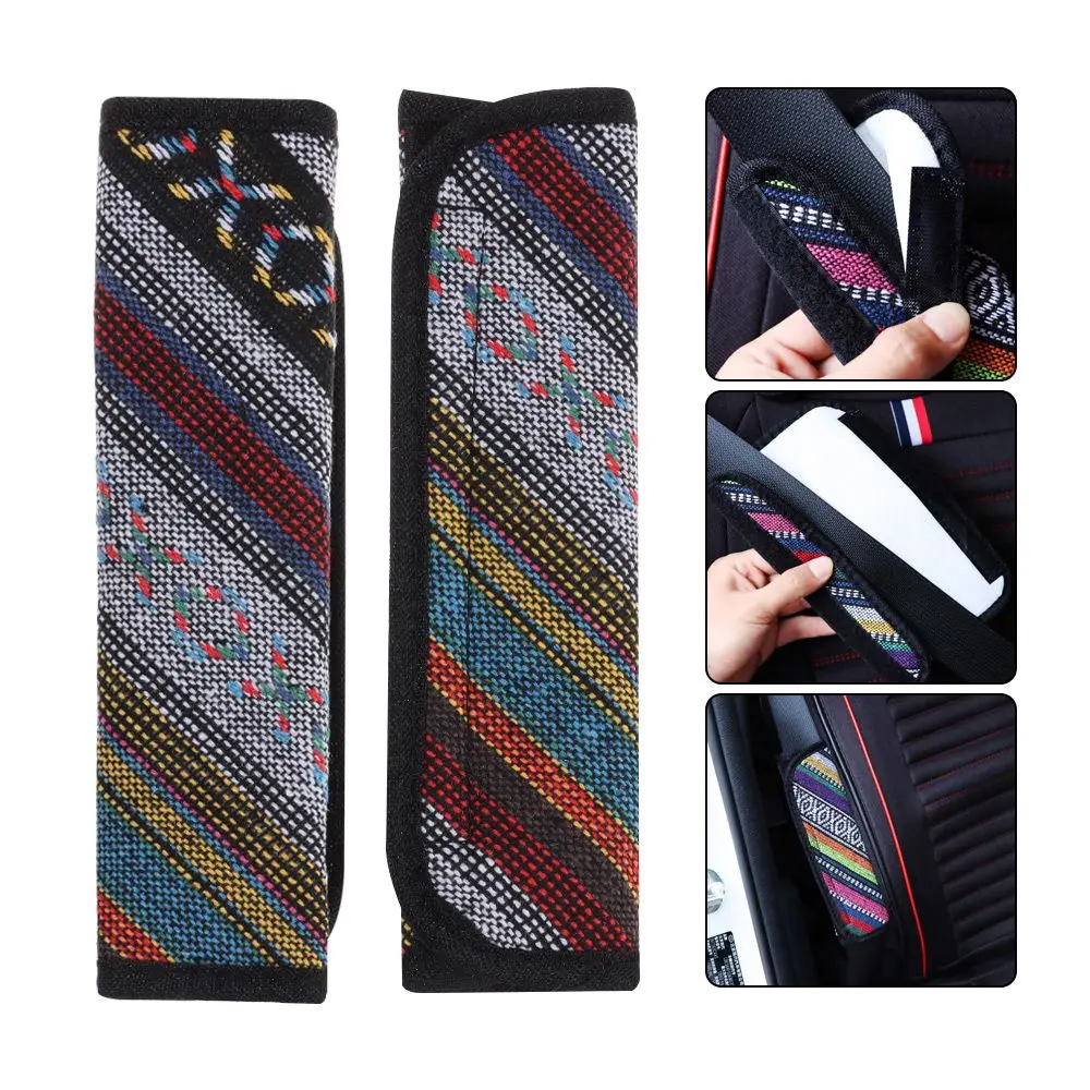 

Car Accessories Soft Adults Youth Kids Universal Shoulder Cover Ethnic Style Linen Car Belt Cover Backpack Straps