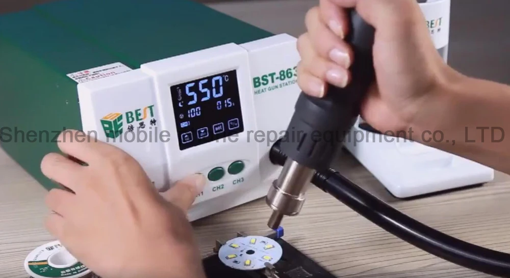 BST-863 1200 Вт большая мощность Тепловая пушка Lead-FreeSmart сенсорный экран контроль постоянной температуры ЖК-дисплей паяльная станция