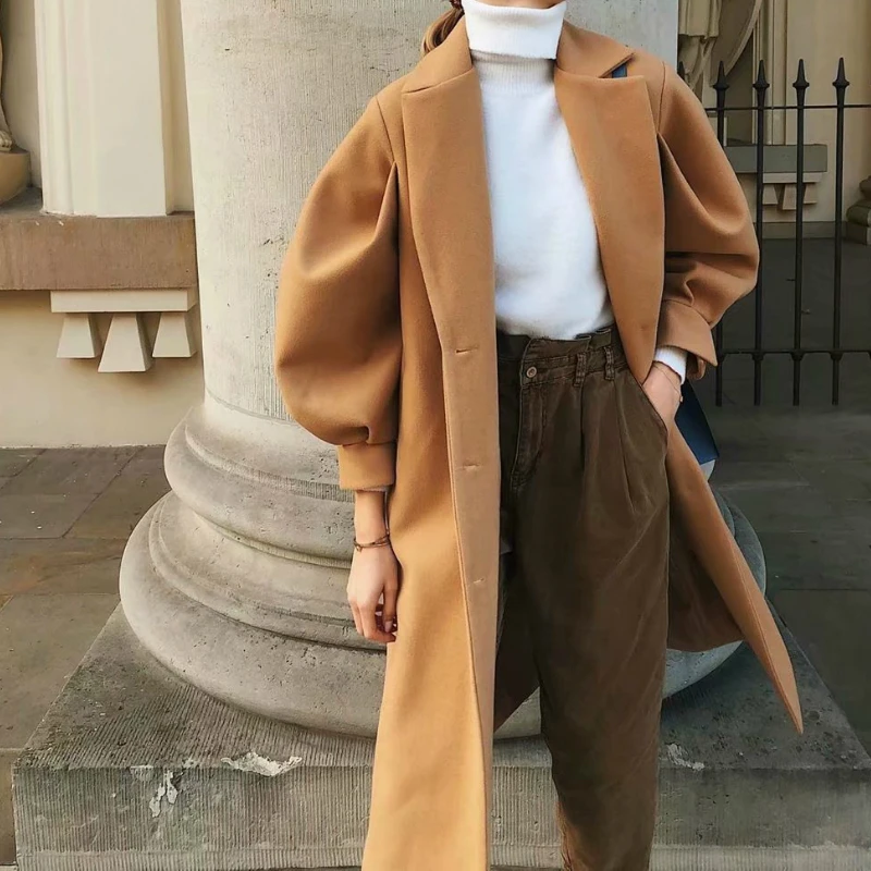 Classic British Elegant Women's Windbreaker Belted Warm Camel Coat Over-the-knee Oversized High Quality Streetwear Autumn Winter