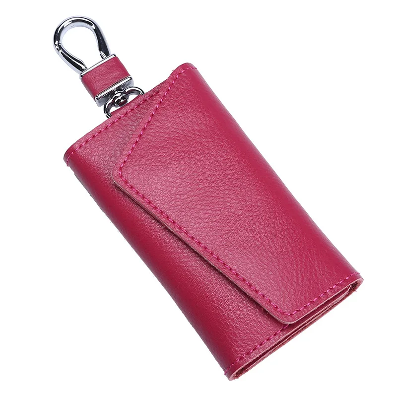 rose red Оригинальные кожаные бумажники, ключи для мужчин и женщин, держатель для ключей, органайзер, сумка для ключей из коровьей кожи, сумка для ключей, чехол для ключей, мини-сумка для карт - Цвет: rose red