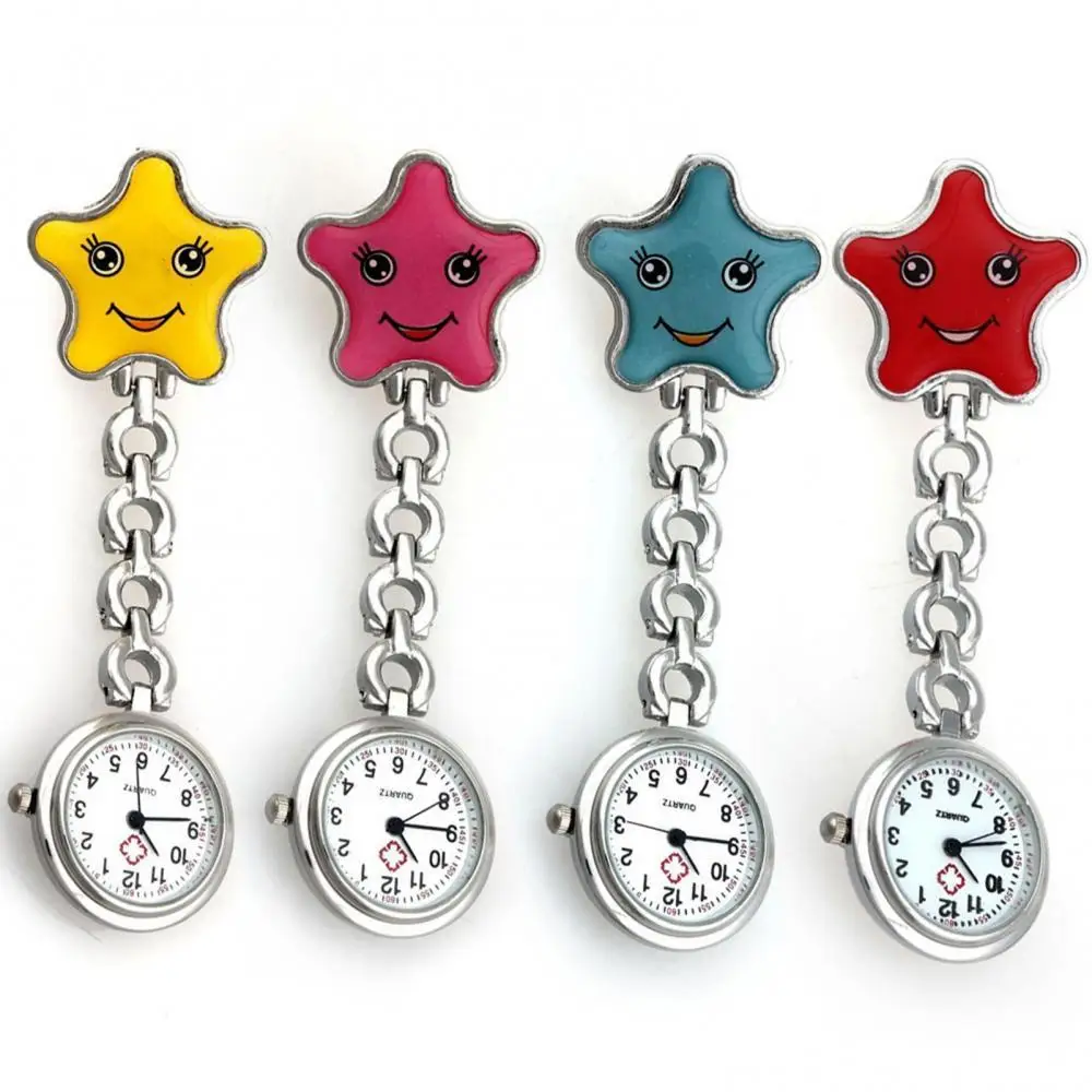 

Fashion Women's Pocket Watch Cartoon Smile Face Nurse Brooch Fob Tunic Pocket Watch Star Shape Pendant Hanging Quartz Clock