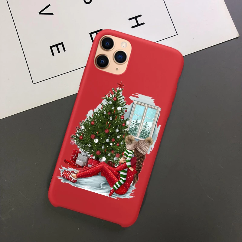 Год мода Рождество девушка силиконовый чехол для телефона Coque для iPhone Xs 11 Pro Max 6S 7 8 Plus XR 5 SE красный ТПУ чехол - Цвет: TPU