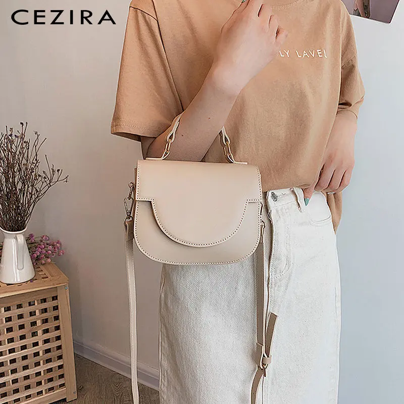 

CEZIRA Daily Solid Color Top-handle Bags For Women High Quality Vegan PU Leather Cross body Bags Female Casual Shoulder Flap Bag