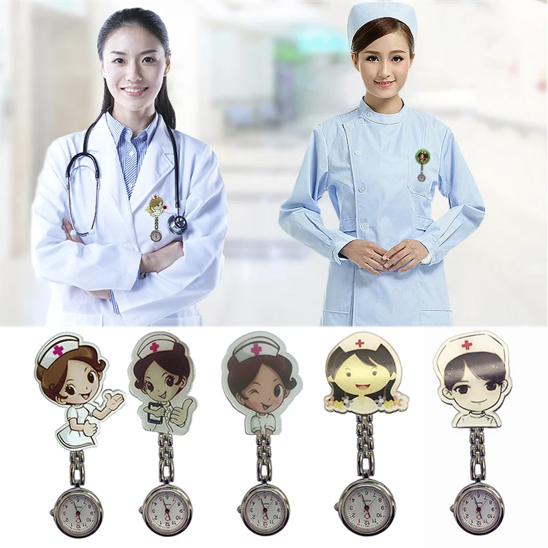Acrylic cartoon nurse table hanging watch nurse chest watch clip quartz watch