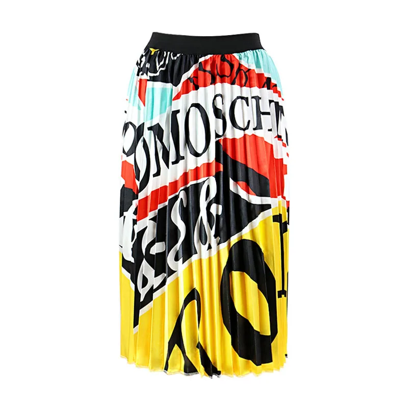 Женская длинная Плиссированная юбка элегантная повседневная черного и золотого