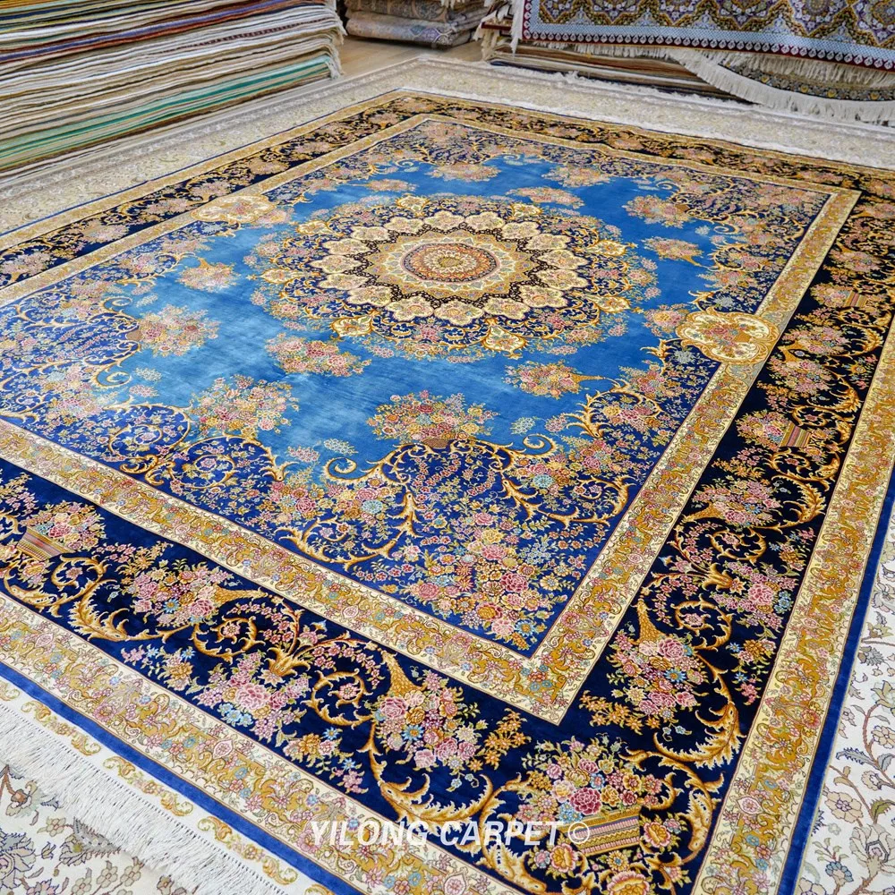 Goede Yilong 9 'X 12' Blauw Handgeknoopt Klassieke Turkse Ontwerp Oosterse Zijde Perzisch Tapijt (ZQG500A)