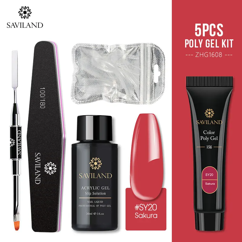 SET 20 Saviland 5 шт Цвет поли Комплект гель-лака 15 г УФ Быстрый строитель набор для наращивания гелевых ногтей инструменты для наращивания пальцев принадлежности для ногтей для профессионалов - Цвет: SET 20