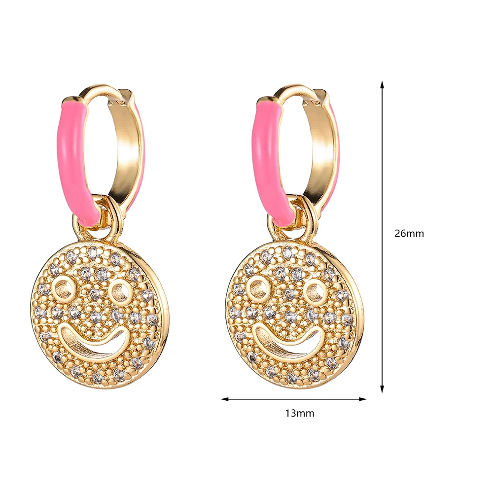 Милые круглые серьги-кольца Pipitree с цирконом улыбающимся лицом для женщин модные