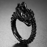 new retro punk exaggerated spirit black cool men rings fashion trendy stereoscopic opening dragon party ring christmas gift