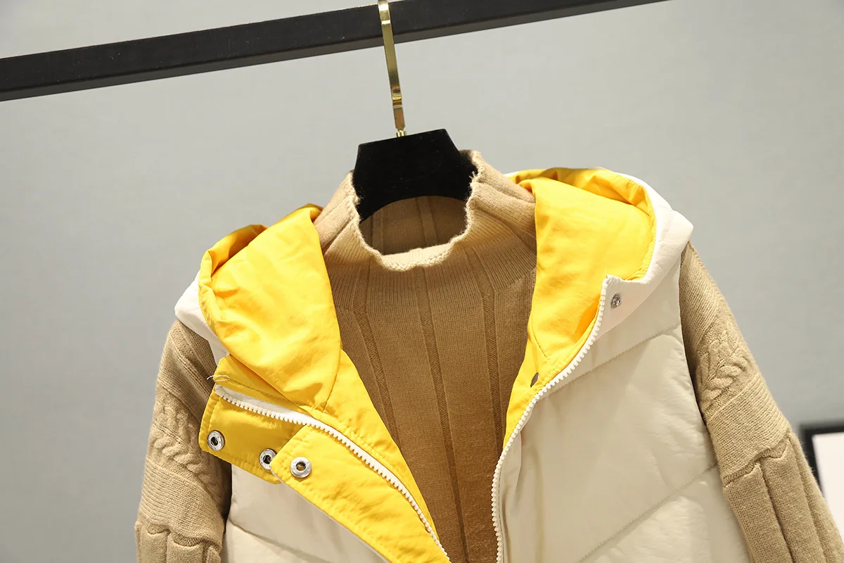 

Women 2020 Fashion Hooded Vest Sleeveless Side Vents Loose Female Waistcoat Chic Tops Coat Winter Jacket Manteau Femme