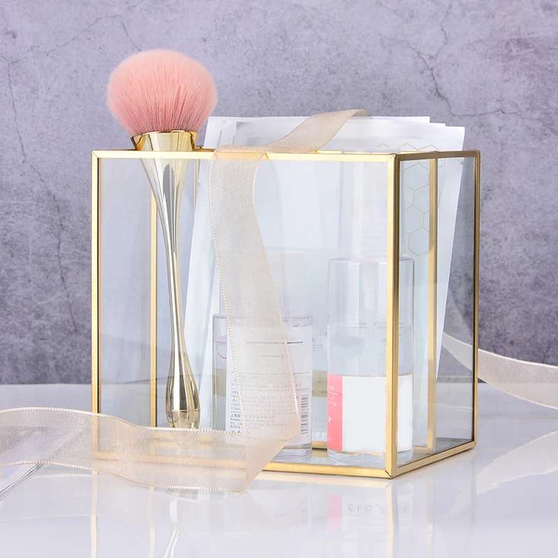 Nordic Gold Grid Glass Flip Storage Tank Box Luxury Modern Cosmetics Container Micro-Landscape Flower Room B | Дом и сад