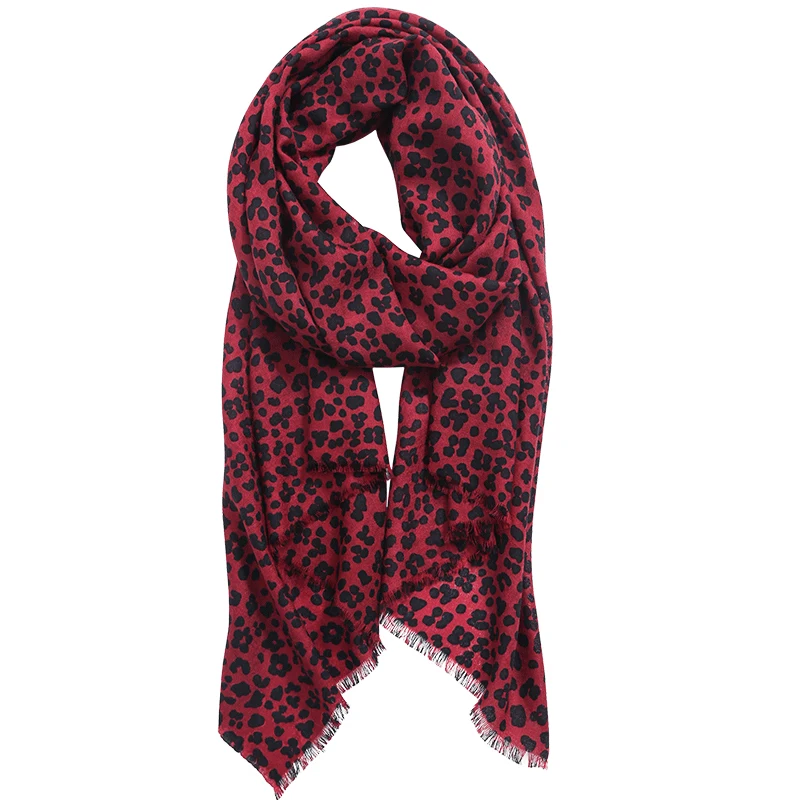 Winered Женские шарфы с леопардовым принтом, шаль, зимний кашемировый шарф, Дизайнерские шарфы, Осенний женский модный роскошный брендовый зимний шарф - Цвет: Winered