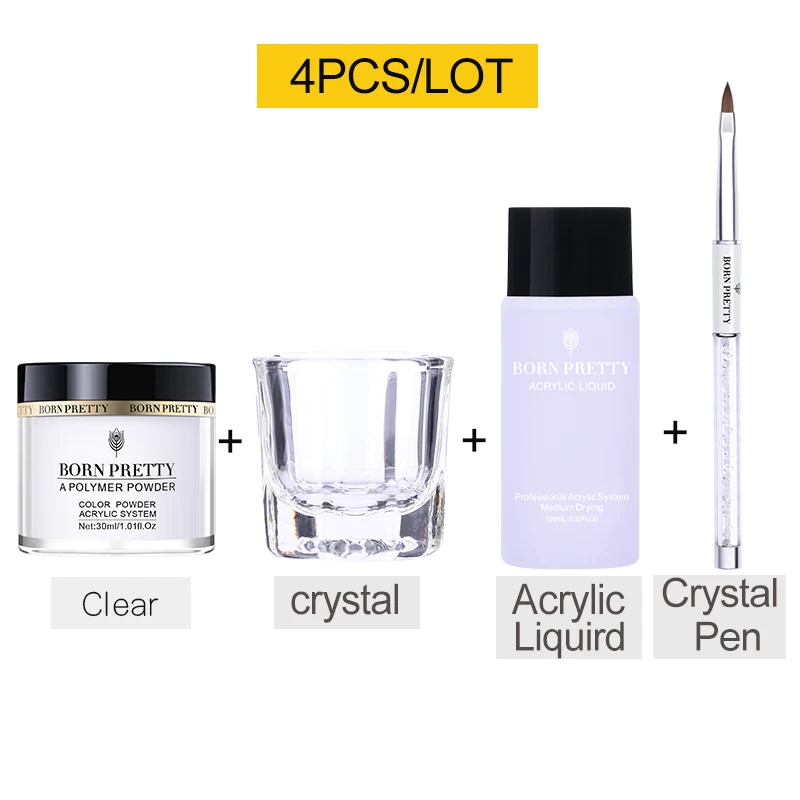 30ml Clear Set 1 BORN PRETTY 30 мл акриловый порошок Резьба ногтей полимерный наконечник расширение французский розовый, белый, прозрачный самоклеющиеся стразы порошок для ногтей - Цвет: 30ml Clear Set 1