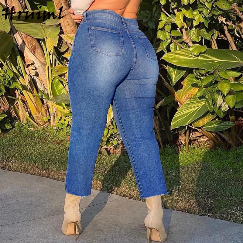

Denim Straight-leg Pants Casual Plus Size Solid Color Full Length Clothing for Women Fashion Slim Streetwear Mujer Pantalones