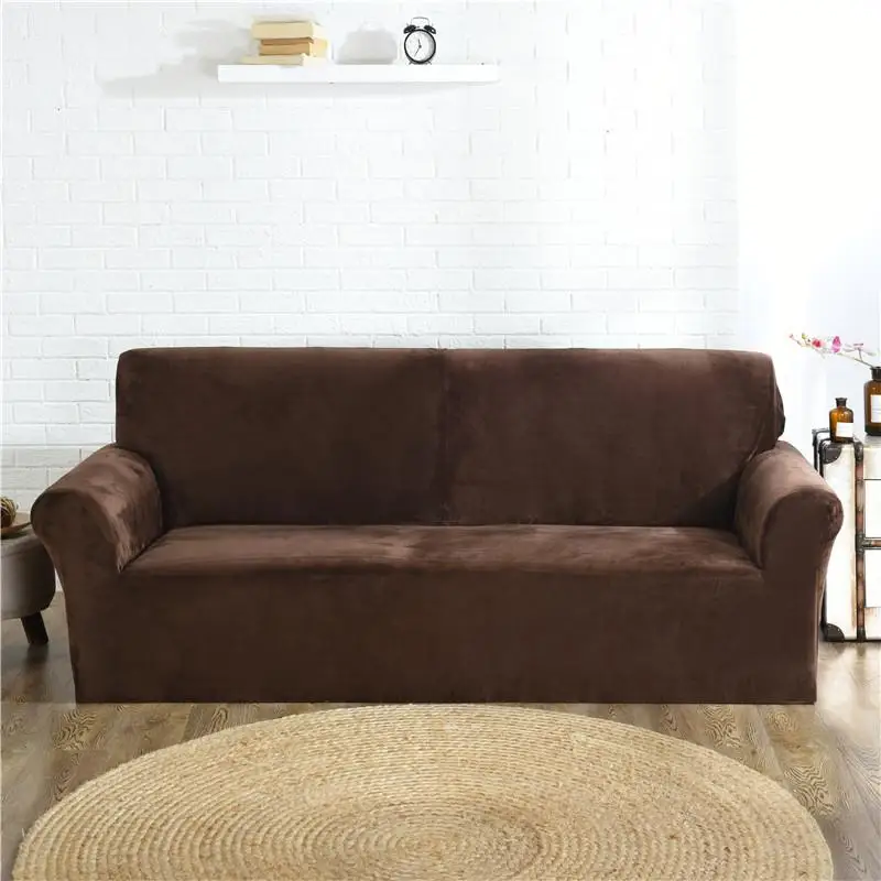 Однотонные бархатные мягкие теплые Чехлы для дивана эластичные Нескользящие