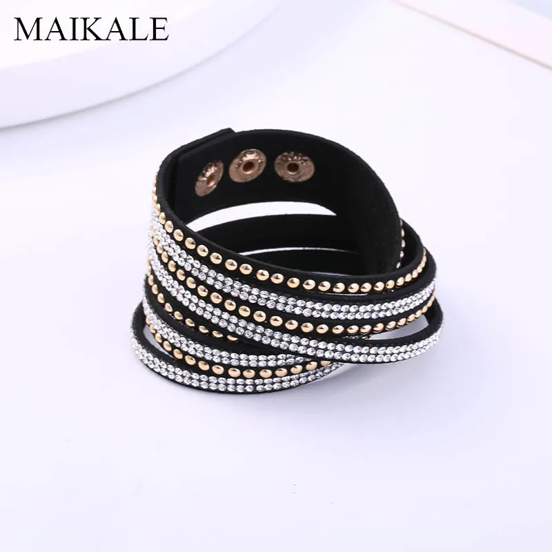 Женский плетеный браслет MAIKALE винтажный с заклепками 7 цветов многослойный